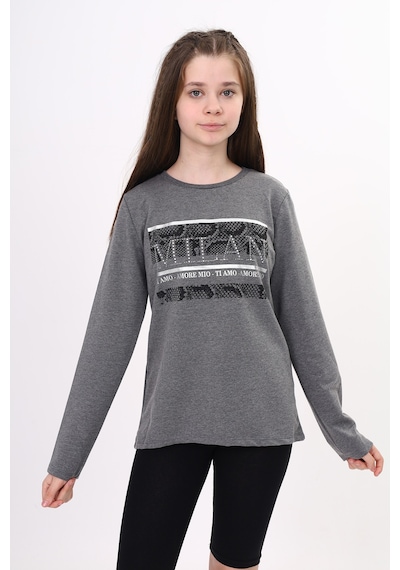 Toontoy Kız Çocuk Milan Baskılı Sweatshirt Antrasit Melanj