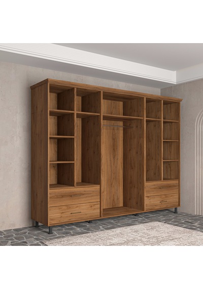 Soft Wood 6 Kapaklı Masif Ahşap Gardırop Ceviz