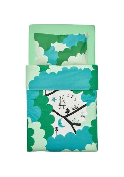 Ikea Grönfınk Tek Kişilik Nevresim Takımı 110 X 130 Cm Beyaz - Yeşil - Mavi Çok Renkli