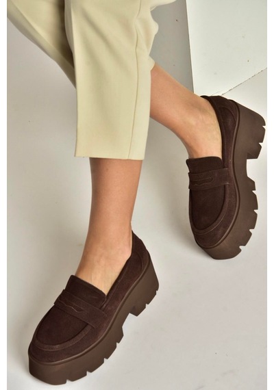 Fox Shoes Y272972502 Kahverengi Süet Kalın Tabanlı Günlük Kadın Ayakkabı Kahverengi