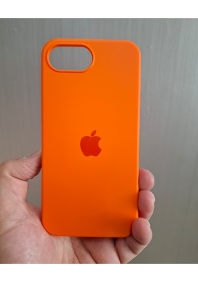 Apple Uyumlu iPhone 16e Logolu İçi Kadife Silikon Lansman Kılıf Turuncu