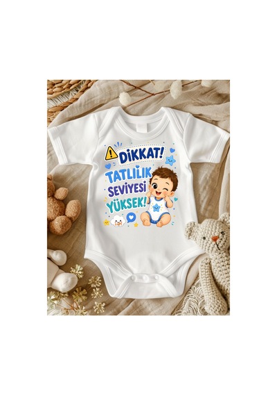 Lupi Dikkat Tatlılık Seviyesi Yüksek Yazılı Erkek Bebek Zıbın ekru