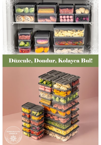 Vienev 32'li Buzdolabı Düzenleyici Organizer Mikrodalgaya Uygun Difriz Saklama Kabı Gri Gri