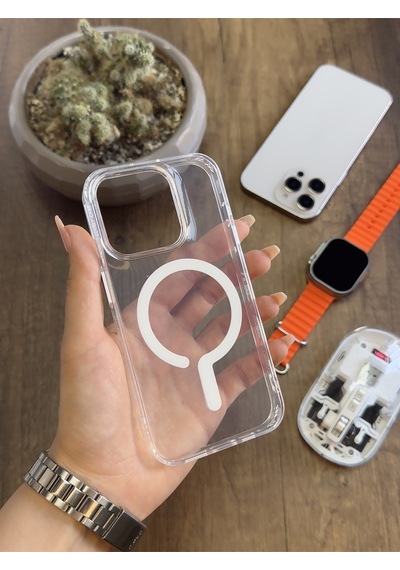 Apple iPhone 15 Pro Magsafe Uyumlu Silikon Kılıf Soocase661 Şeffaf