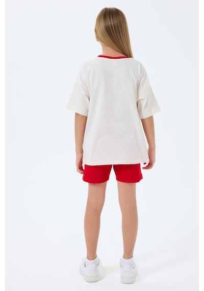 Rolypoly 3799 %100 Pamuk Kız Çocuk Kısa Kol Cepli Şort Pijama Takımı Ekru