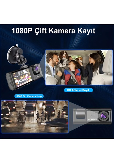 1080p 3 Kameralı Araç İçi Yol Güvenlik Kamerası