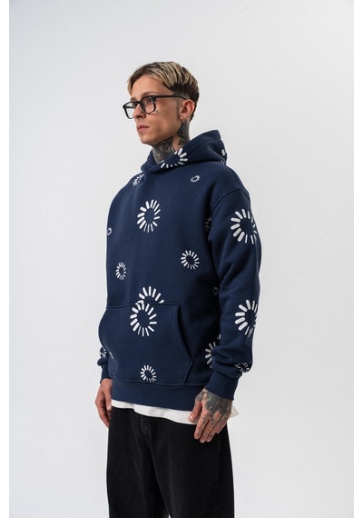 Respire Erkek Upload Baskılı Kapüşonlu Oversize Hoodie Lacivert