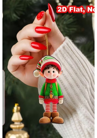 12'li Ahşap Elf Noel Ağacı Süs Seti 2d Düz Baskı Renkli Asma Dekorları / Ev & Parti Dekoru