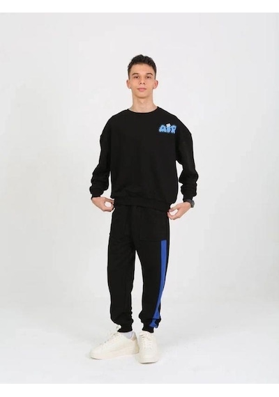 Marions Erkek Çocuk The Air Yazı Detaylı 2 İplik Sweatshirt-15234 Siyah