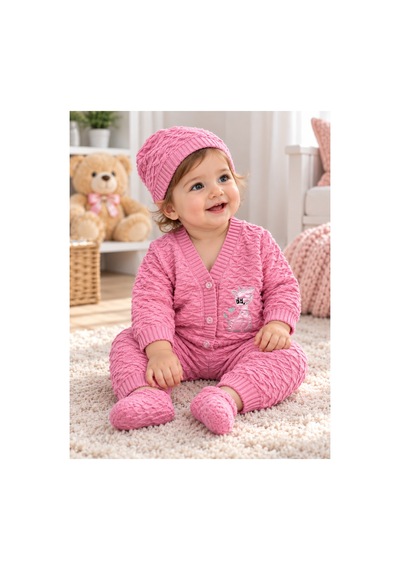 Messlife Örgü Desenli Kız Bebek Takımı Pembe - 929652237 Pembe