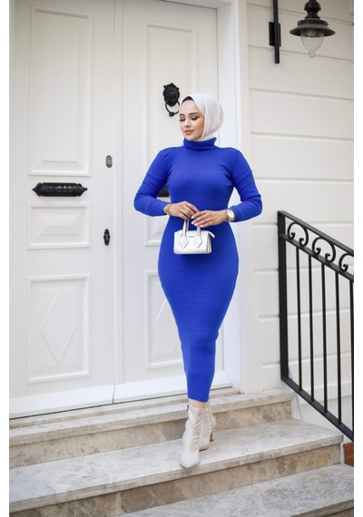 Hira Life Fashion Kadın Elbise Tesettür Giyim Balıkçı Yaka Ve Dar Kesim Triko Kalem Elbise Saks Mavi Saks Mavi Hira Life Fashion Kadın Elbise Tesettür Giyim Balıkçı Yaka Ve Dar Kesim Triko Kalem Elbise Saks Mavi Saks Mavi