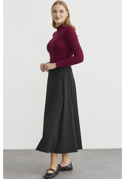 Sementa Yarım Balıkçı Fitilli Bodysuit Triko Kazak - Bordo Bordo