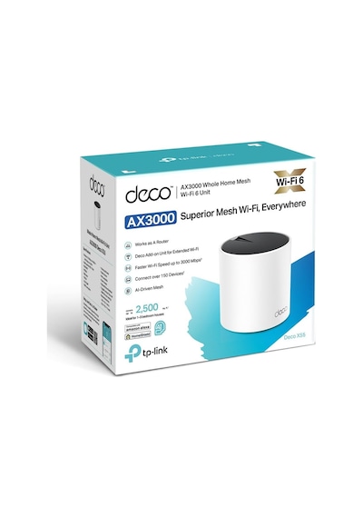 Deco X55 1-pack, Ax3000 Mbps, Yapay Zeka Desteği, Gigabit Portları, 150 Cihaza Kadar Bağlanılabilirlik, 230 M²'ye Kadar Kapsama, Mobil Uygulama İle Kolay Kurulum, Wi-fi 6 Mesh Sistemi