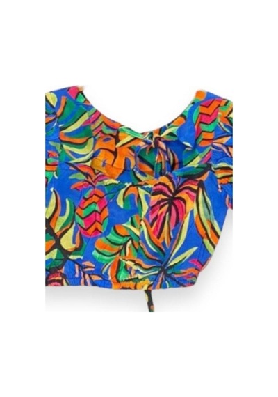 Kız Çocuk Desenli Crop Bluz-13759-mavi Mavi