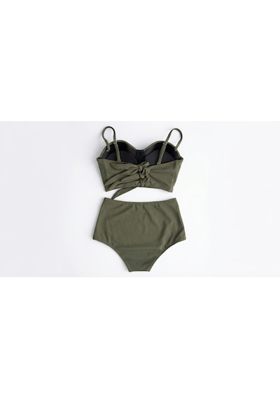 Zi 2 Renk 1 Paket Haki -siyah 2 Takım Yüksek Bel Bikini Takımı Yeşil - Siyah