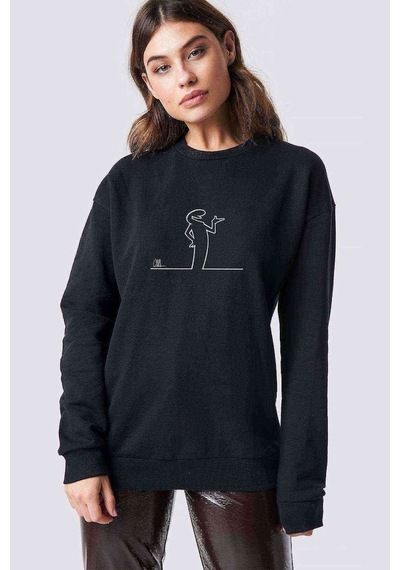 Mr Linea Explain White Edition Baskılı Siyah Kadın Sweatshirt