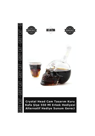 Crystal Head Cam Tasarım Kuru Kafa Şişe 550 Ml Erkek Hediyesi Alternatif Hediye Sunum Gereci