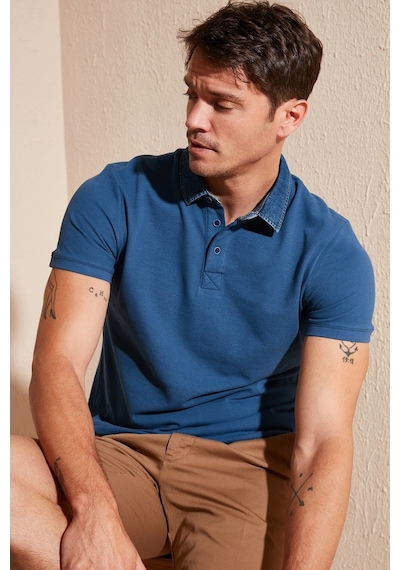 Buratti % 100 Pamuk Düğmeli Regular Fit Erkek Polo Yaka T Shirt 5902134 Indigo
