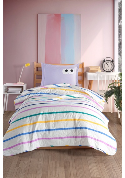 Eponj Home Kapitone Yatak Örtüsü Seti Tek Kişilik Funny Lila Lila