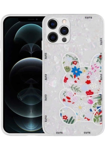Apple Uyumlu iPhone 12 Pro Kılıf Desenli Sert Silikon Zore Mumila Kapak White Rabbit