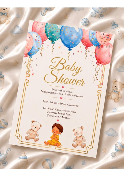1000 Adet Ekonomik Baby Shower Davetiyesi Ve Zarf 03