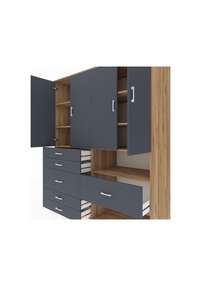 Kronos Gardrop 7 Raflı 6 Çekmeceli 4 Kapaklı 176x59x221 Çam-antrasit Antrasit Kronos Gardrop 7 Raflı 6 Çekmeceli 4 Kapaklı 176x59x221 Çam-antrasit Antrasit