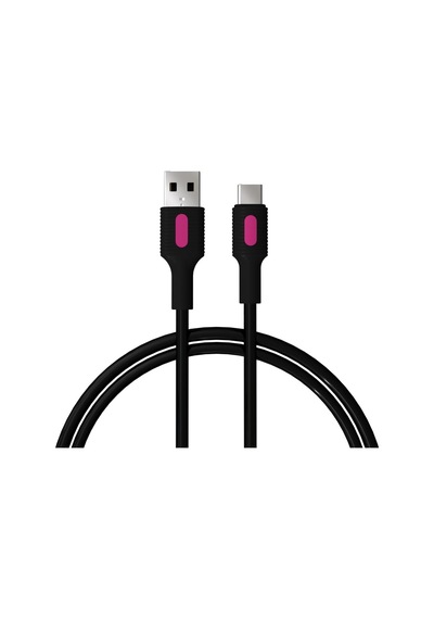 Coral Usb A-c Hızlı Şarj Kablosu, Siyah Kablo, Fuşya/siyah Uçlar 120 Cm