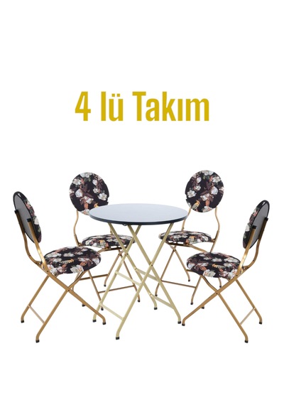 Begonvil Desenli Metal Bahçe Takımı - 4 Sandalye + 1 Masa