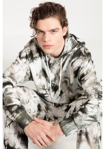 Jahr Marc Batik Yıkamalı Gri Oversize Erkek Kapüşonlu Sweatshirt Gri