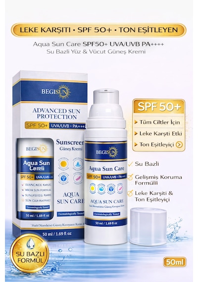 Güneş Kremi Su Bazlı Spf50+ Pa++++ Aqua Sun Care Leke Karşıtı Ton Eşitleyici 50 Ml