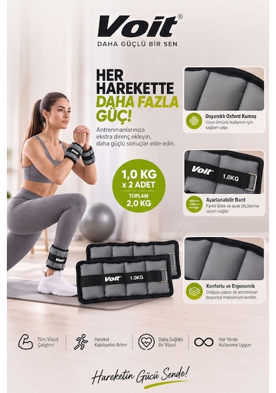 1 KG x 2 Adet Ayarlanabilir El ve Ayak Bilek Ağırlığı, Cırt Cırtlı Fitness ve Egzersiz Ağırlık Seti