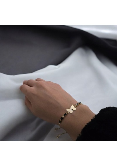 Archin C Harfine Özel Siyah Taş Desenli 14 Ayar Altın Plakalı Kelebek Figürlü Hediye Bileklik-343harf Altın Archin C Harfine Özel Siyah Taş Desenli 14 Ayar Altın Plakalı Kelebek Figürlü Hediye Bileklik-343harf Altın