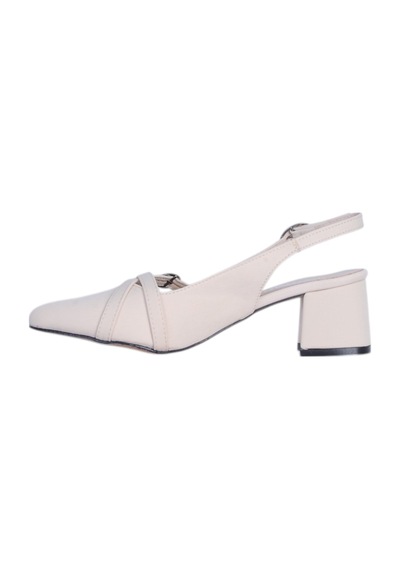Tahir 2806 5cm Slingback Mat Topuklu Ayakkabı Krem