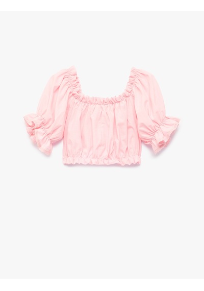 Koton Kısa Kollu Straplez Yaka Gipeli Fırfırlı Pamuklu Bluz Pembe 6skg60208aw Gül