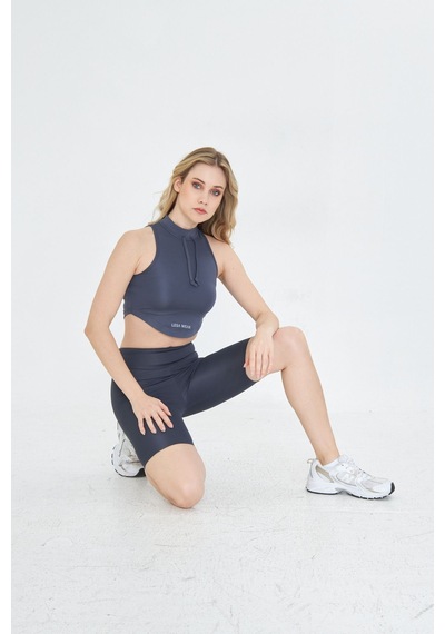 Lesa Wear Soft Touch Bedene Oturan İp Detaylı Sporcu Crop Sütyeni Antrasit