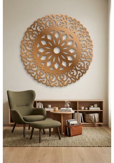 Lotus Mandala Metal Duvar Tablosu - Duvar Sanatı - Duvar Dekoru - Bronz