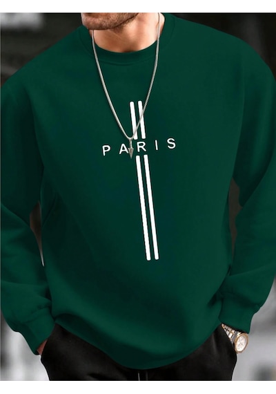Startmore Haki Unisex Kadın/erkek Paris Özel Renkli Oversize Bisiklet Yaka Pamuklu