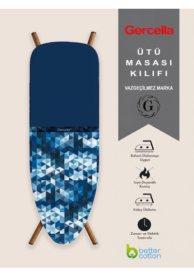 Hediyeli Mosaic Battal Boy Xxl Beden 60x162 Cm Ütü Masası Kılıfı Mavi