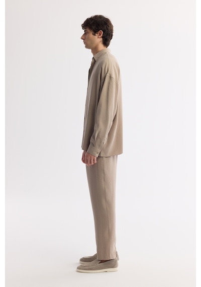 Avva Erkek Bej Alttan Britli Yaka Soft Touch Oversize Fit Gömlek A51y2168
