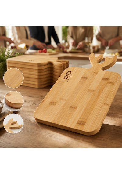 Logonuza Özel 10 Adet Geyik Dekorlu Bambu Kesim Panosu 37x20 Cm Kurumsal Sunum Tahtası Ahşap