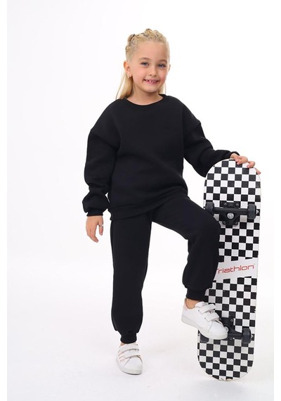 My Kids Wear Üç İplik Cepli Bisiklet Yaka Alt Üst Takım Siyah