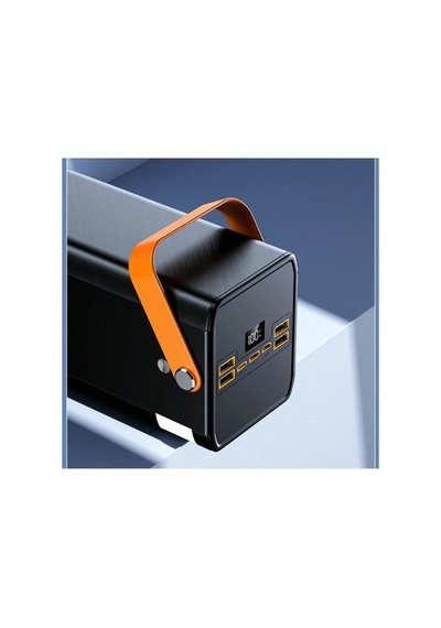80000 Mah Powerbank 22.5w Hızlı Şarjlı Lcd Göstergeli Dahili Kablolu 4 Usb Çıkışlı Kamp Led Fener Siyah