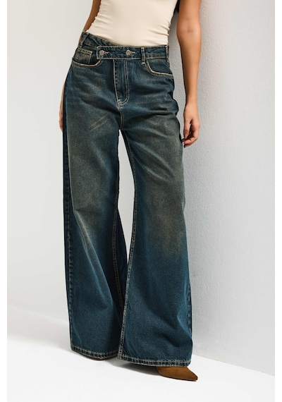 Itsbasic Kadın Koyu Tint Renk Mega Baggy Fit Bol Kesim Denim Jean Koyutint