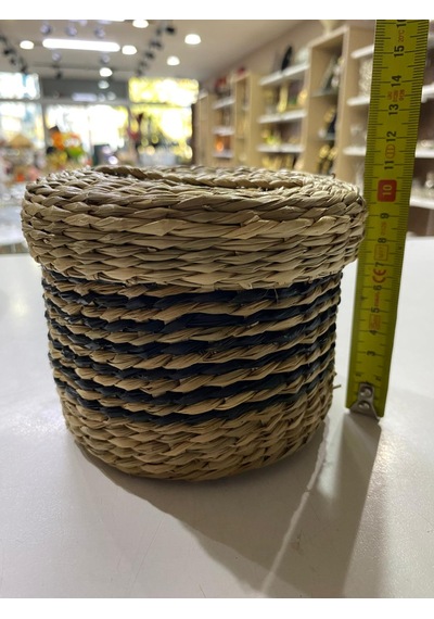 Kapaklı Hasır Sepet Küçük Boy 10 X 13 Cm Bej