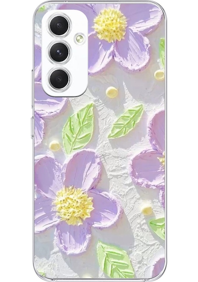 Samsung Galaxy A54 Uyumlu Mor Papatyalar Sulu Boya Baskılı Silikon Kılıf Renkli