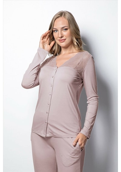 Monamise 18434 Kadın Uzun Kollu Pijama Takım-vizon Vizon