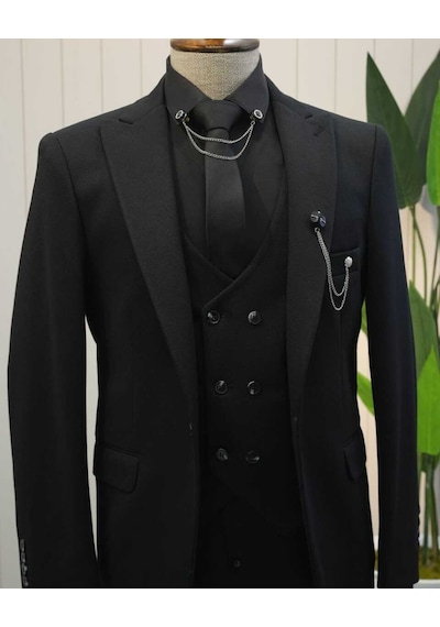 Beystil Sivri Yaka Siyah Takım Elbise Elanor - Slim Fit Siyah