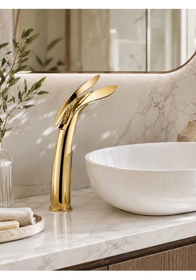 Luca Uzun Lavabo Bataryası Parlak Altın Parlak Gold