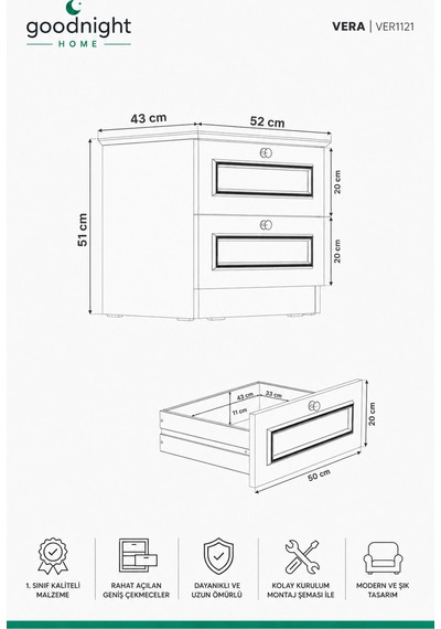 Home Vera 2 Çekmeceli Komodin 53x51x43 Cm Beyaz - 912264116 Beyaz Home Vera 2 Çekmeceli Komodin 53x51x43 Cm Beyaz - 912264116 Beyaz