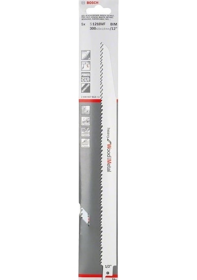 Bosch S 1210 VF 250mm 5'Li Ağır Hizmet Ahşap-Metal Panter Testere 2608657612